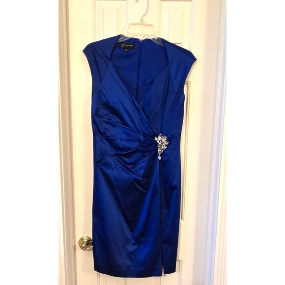 Jones New York Blue Satin Cocktail Dress Size 8 Holiday Mother of the Bride - Picture 1 of 5